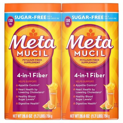 Metamucil Psyllium 4in1 Fiber Sugar-Free Powder, Orange, 26.6 oz., 2 pk.