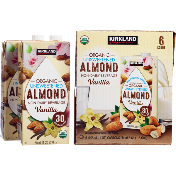 Kirkland Signature Organic Unsweetened Almond Beverage, Vanilla, 32 fl oz, 6 ct