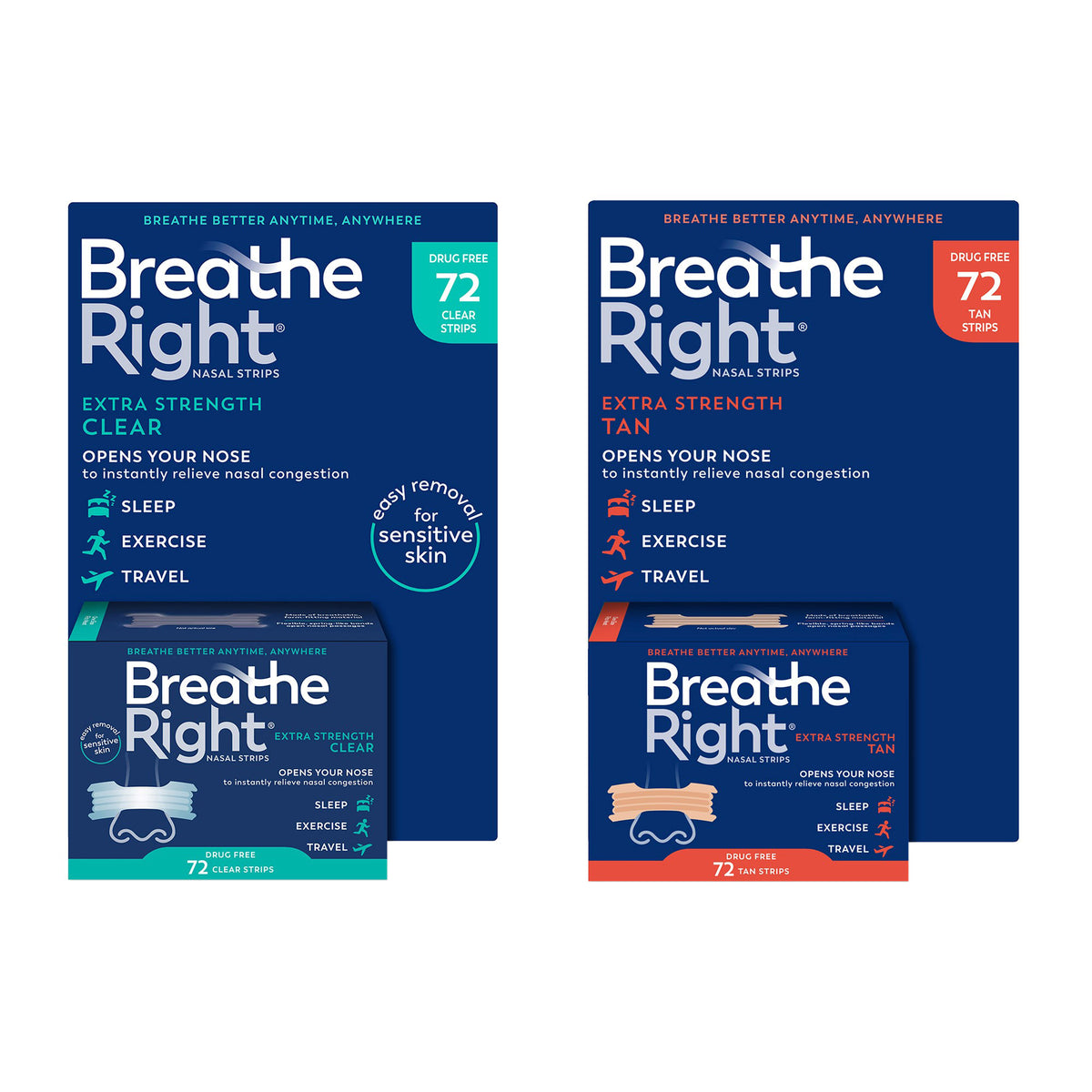 Breathe Right Extra Strength Nasal Strips, 72 Strips