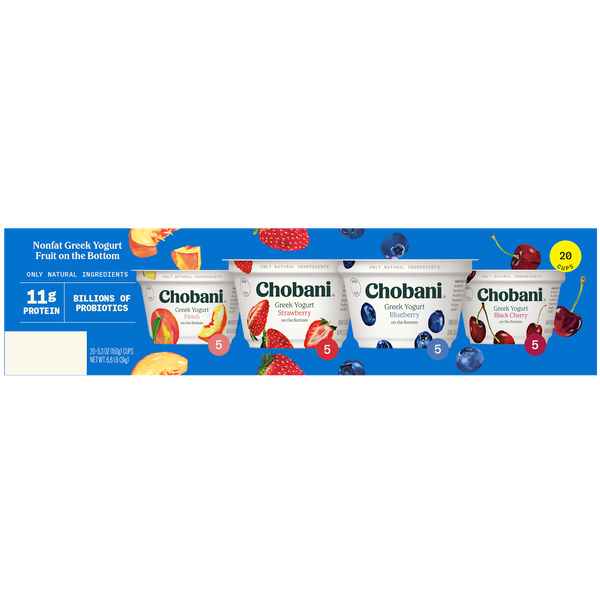 Chobani Nonfat Greek Yogurt, Variety Pack, 5.3 oz, 20 ct