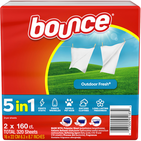 Bounce Dryer Sheets,  Outdoor Fresh Scent, 160 Sheets, 2 ct