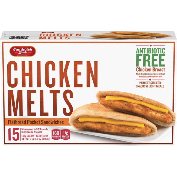 Sandwich Bros Chicken Melt Flatbread Pocket Sandwiches, 2.5 oz, 15 ct