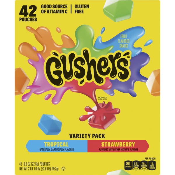 Gushers Fruit Flavored Snacks, Variety Pack, 0.8 oz, 42 ct