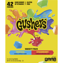 Gushers Fruit Flavored Snacks, Variety Pack, 0.8 oz, 42 ct