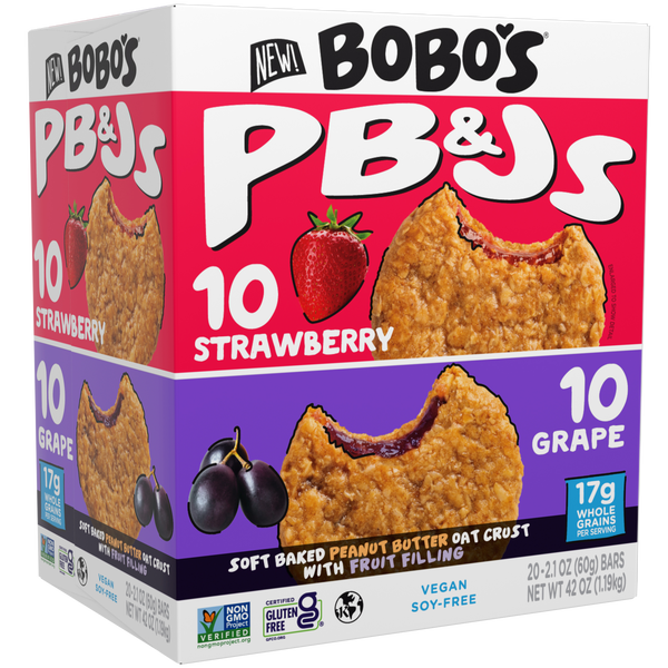 Bobo's PB&Js Oat Bar, Variety Pack, 2.1 oz, 20 ct