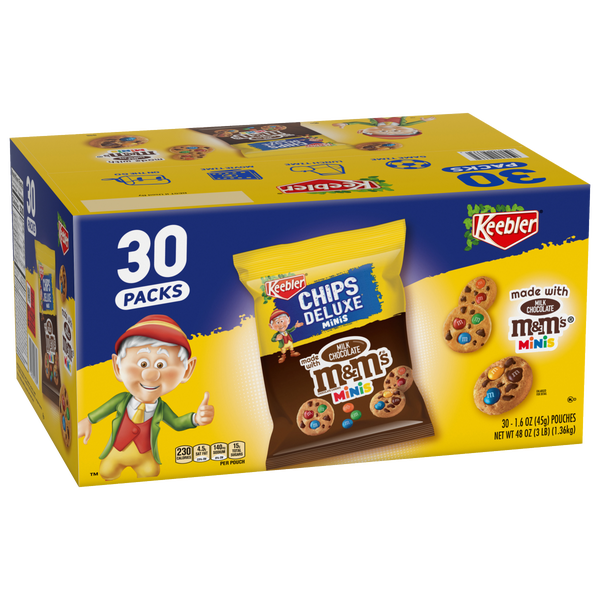 Keebler Chips Deluxe Bite-sized Cookies with Milk Chocolate M&M's, 1.6 oz, 30 ct