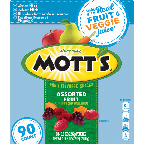 Mott's Fruit Flavored Snacks, Assorted Fruit, 0.8 oz, 90 ct