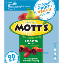 Mott's Fruit Flavored Snacks, Assorted Fruit, 0.8 oz, 90 ct