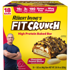 FITCRUNCH Protein Bars, 16g Protein, Chocolate Peanut Butter, 1.62 oz, 18 ct