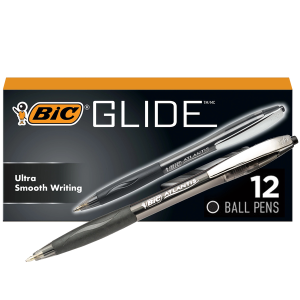 BIC Glide Retractable Ballpoint Pen, Medium Point 1.0mm, Black Ink, 24 ct