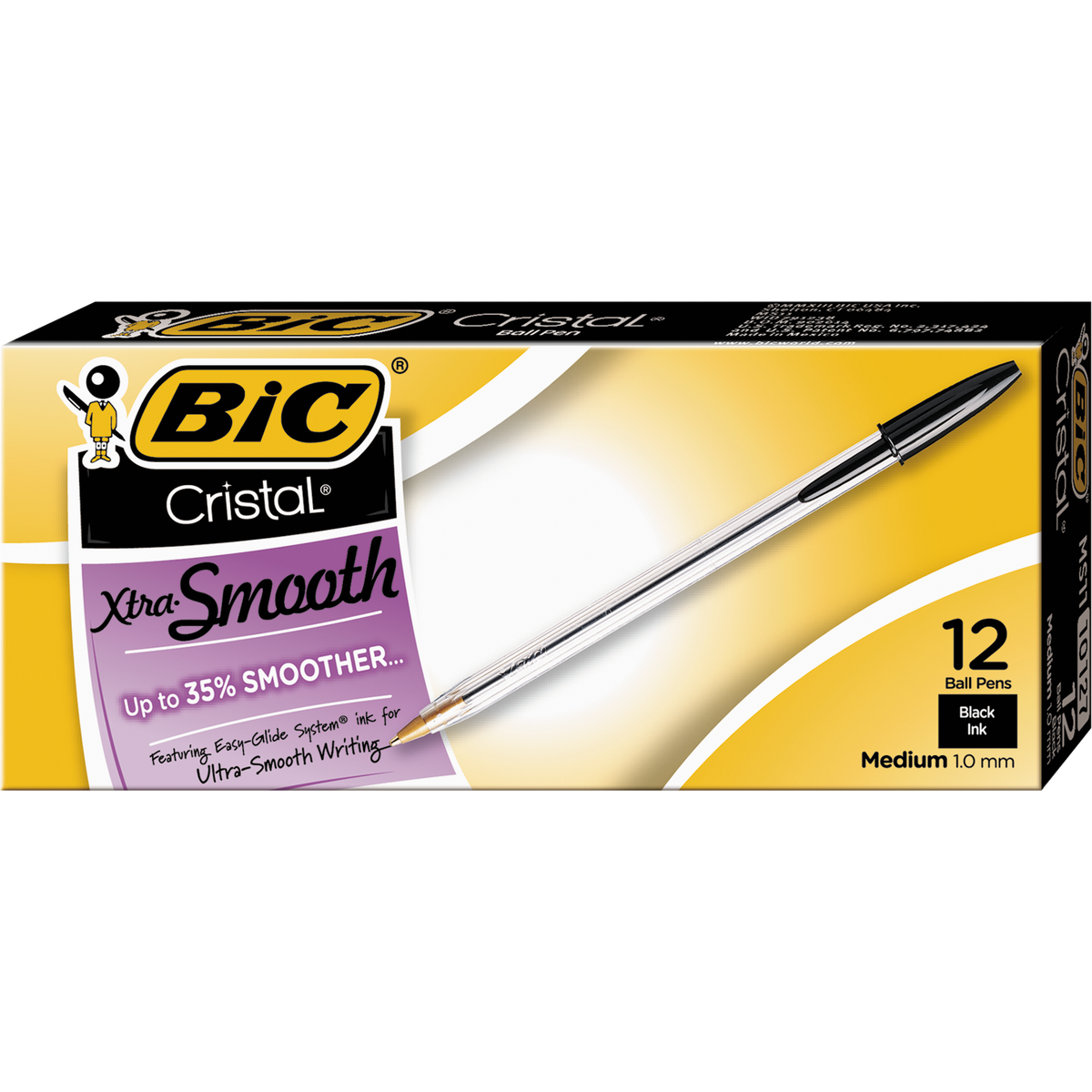 BIC Cristal Stic Ballpoint Pen, Medium Point 1.0mm, Black Ink, 36 ct