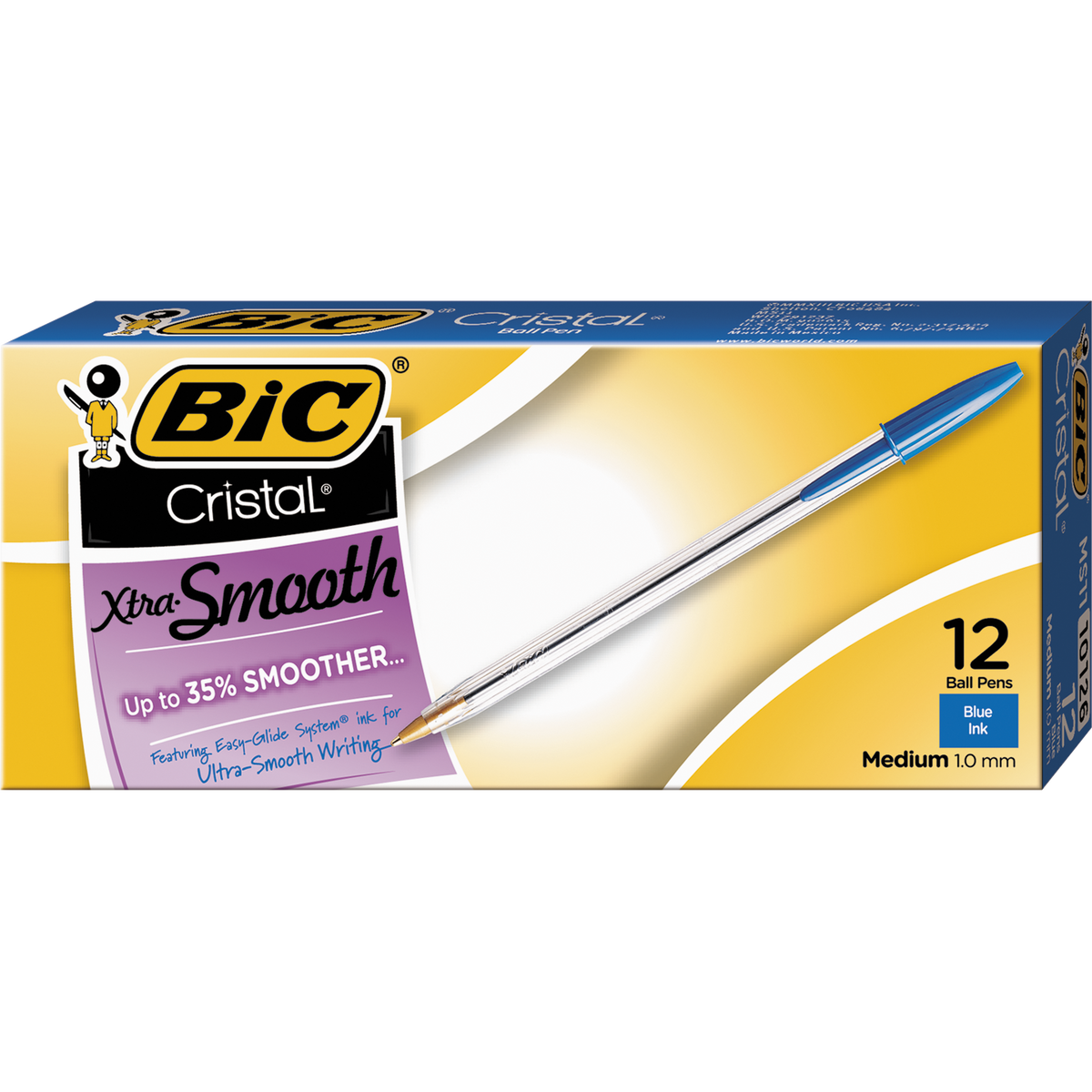 BIC Cristal Stic Ballpoint Pen, Medium Point 1.0mm, Blue Ink, 36 ct