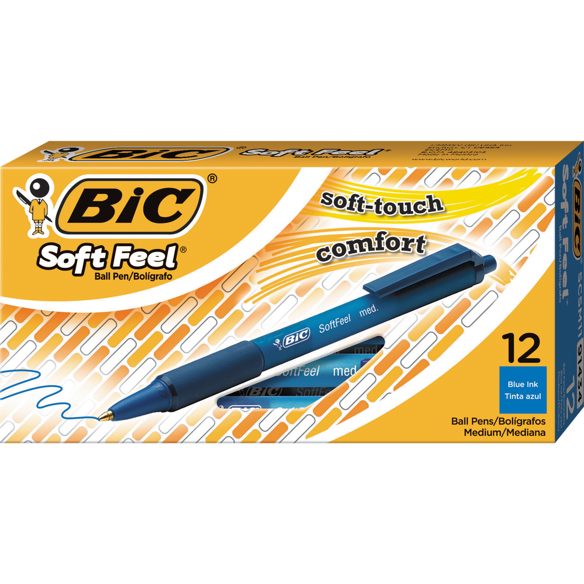 BIC Soft Feel Retractable Ballpoint Pen, Medium Point 1.0mm, Blue Ink, 24 ct