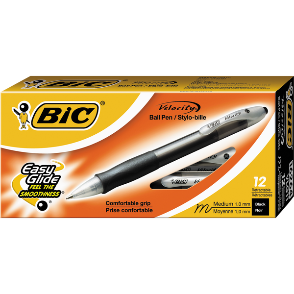 BIC Velocity Retractable Ballpoint Pen, Medium Point 1.0mm, Black Ink, 24 ct