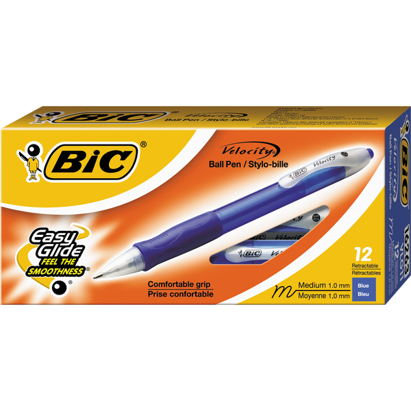 BIC Velocity Retractable Ballpoint Pen, Medium Point 1.0mm, Blue Ink, 24 ct