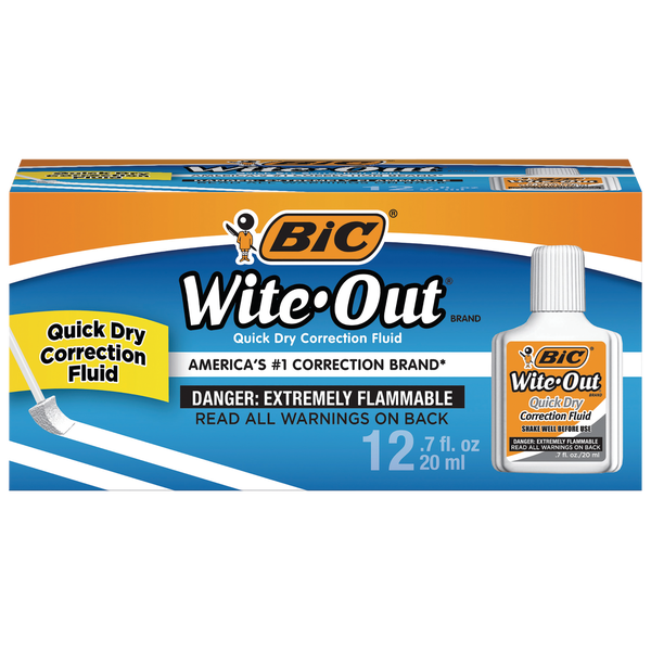 BIC Wite-Out Correction Fluid, Quick Dry, White, 24 ct