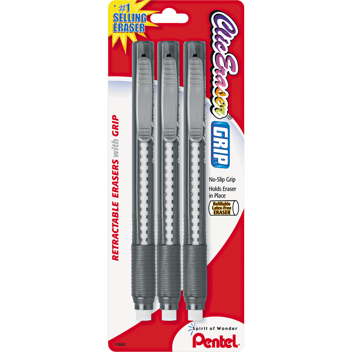 Pentel Clic Eraser, Assorted Colors, 9 ct