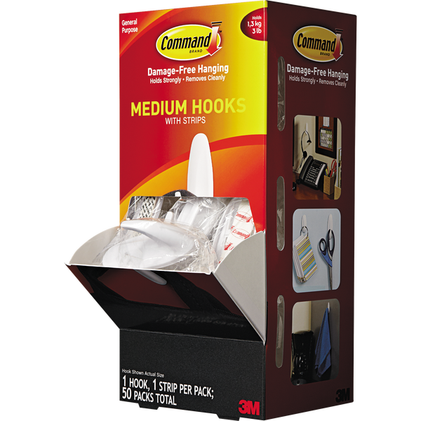 Command Medium Hooks with Strips, White, 50 ct