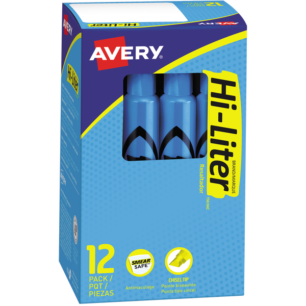 Avery Hi-Liter Tank Highlighter, Chisel Tip, Blue, 24 ct