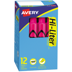 Avery Hi-Liter Tank Highlighter, Chisel Tip, Pink, 24 ct