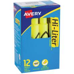 Avery Hi-Liter Tank Highlighter, Chisel Tip, Yellow, 24 ct