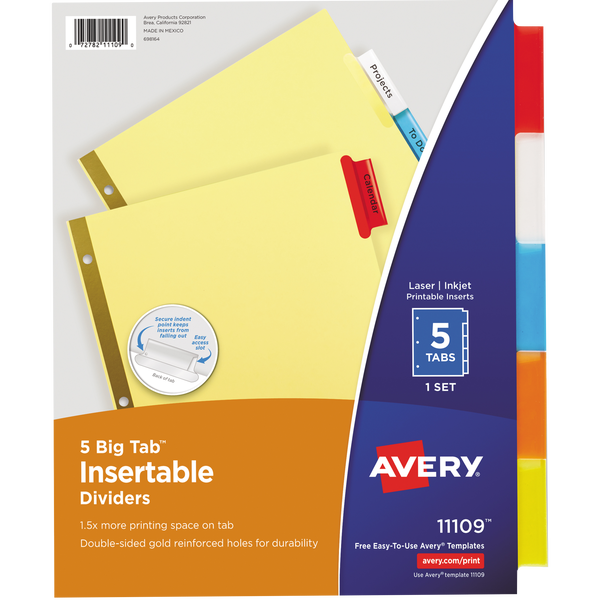 Avery Buff Index Divider, Assorted Colors, 5 Tab, 6 Sets