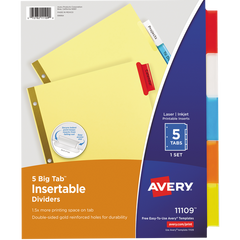 Avery Buff Index Divider, Assorted Colors, 5 Tab, 6 Sets