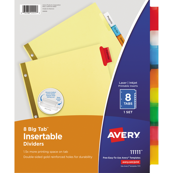 Avery Big Clear Index Divider, Assorted Colors, 8 Tab, 6 Sets