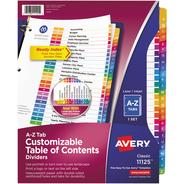 Avery Ready Index Durable Table of Contents Dividers, White with Assorted Color Tabs, A-Z Tab Set, 3 Sets