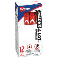 Avery Marks-A-Lot Permanent Marker, Large Chisel Tip, Red, 24 ct