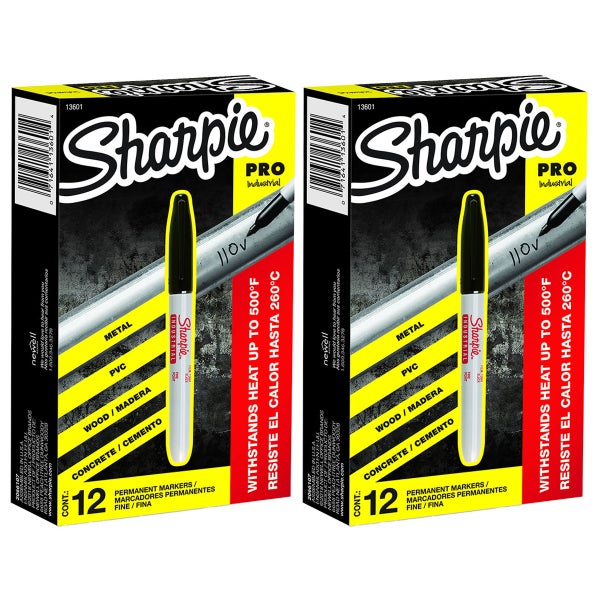 Sharpie PRO Industrial Permanent Marker, Fine Point, Black, 24 ct