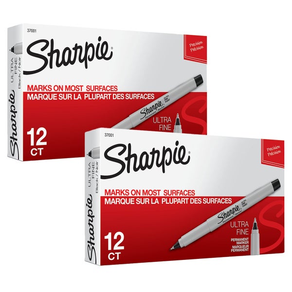 Sharpie Permanent Marker, Ultra Fine Point, Black, 24 ct