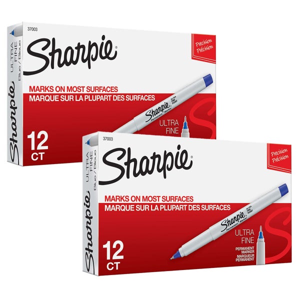 Sharpie Permanent Marker, Ultra Fine Point, Blue, 24 ct