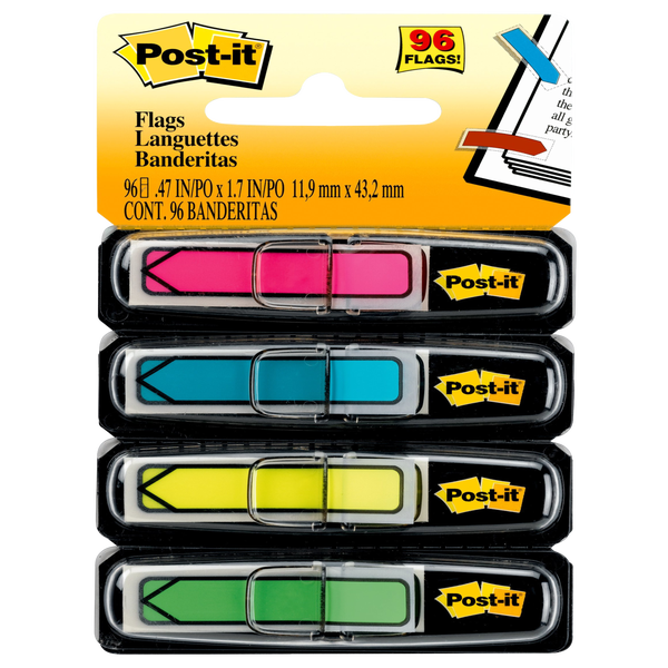 Post-it Flags in Dispenser, Assorted Colors, 1/2" x 1-3/4", 288 Flags