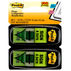 Post-it "Sign & Date" Flags in Dispenser, Green, 1" x 1-3/4", 300 Flags