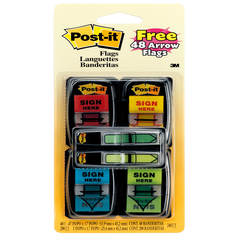 Post-it "Sign Here" Flags in Dispenser, Assorted Colors, 1" x 1-3/4", Bonus Arrow Flags, 496 Flags