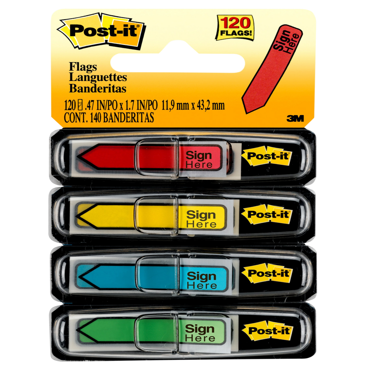 Post-it Arrow Flags in Dispenser, Assorted Colors, 1/2" x 1-3/4", 360 Flags