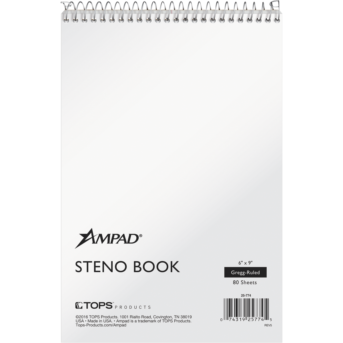 Ampad Steno Book, Gregg Ruled, White Paper, White Cover, 6" x 9", 80 Sheets, 6 Books