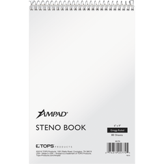 Ampad Steno Book, Gregg Ruled, White Paper, White Cover, 6" x 9", 80 Sheets, 6 Books