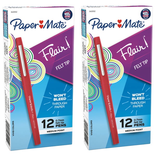 Paper Mate Flair Felt Tip Pen, Medium Point 0.7mm, Red Ink, 24 ct