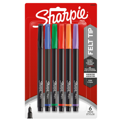 Sharpie Felt Tip Pen, Fine Point 0.4 mm, Assorted Ink Colors, 6 ct