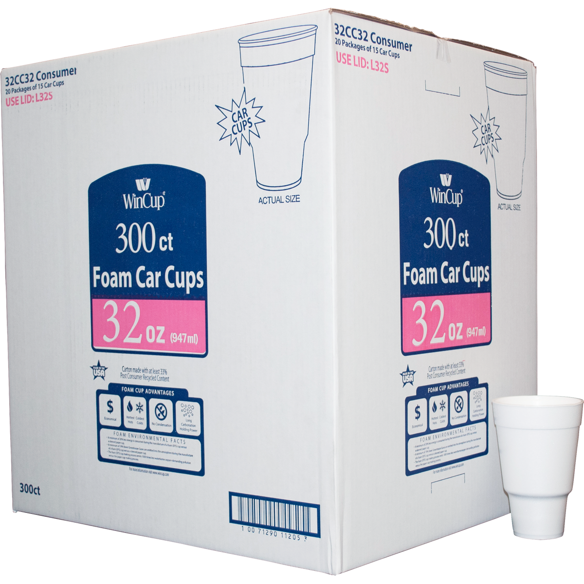 WinCup Foam Car Cups, 32 oz , 300 ct