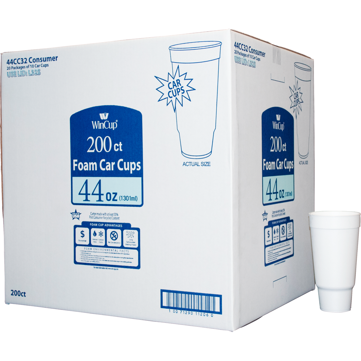 WinCup Foam Car Cups, 44 oz, 200 ct