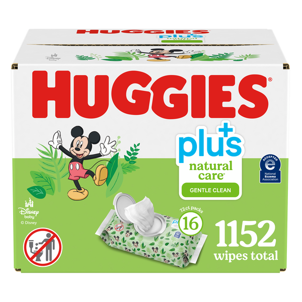 Huggies Plus Natural Care Baby Wipes, Unscented, Disney Baby Designs, 1152 Wipes