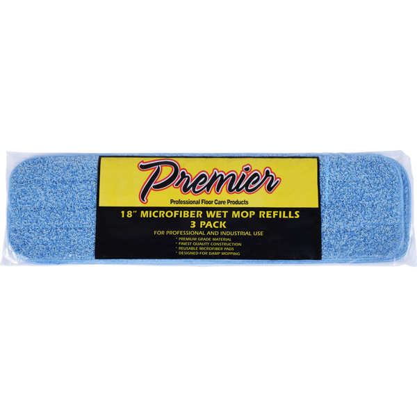 Premier Microfiber Wet Mop Refill for 18" Frame, Blue, 3 ct