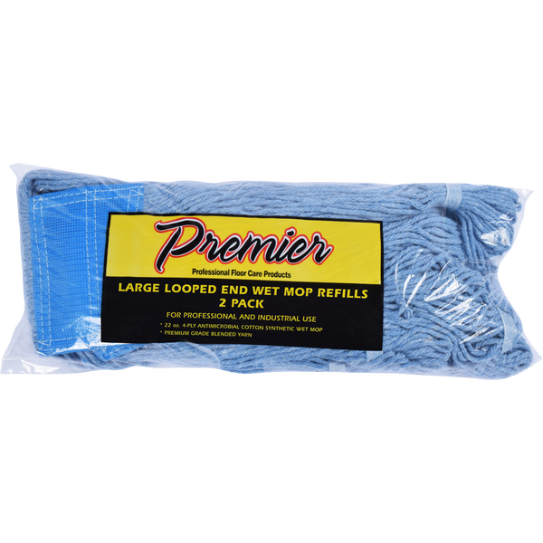 Premier Wet Mop Refill, Cotton, Large Looped End, Blue, 2 ct