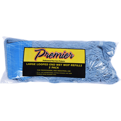 Premier Wet Mop Refill, Cotton, Large Looped End, Blue, 2 ct