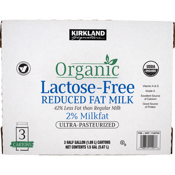 Kirkland Signature Organic Lactose Free 2% Reduced Fat Milk, Half Gallon, 3 ct