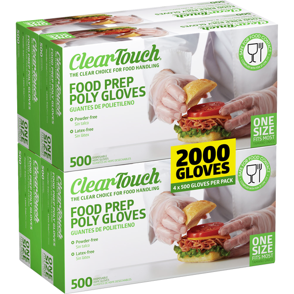 Clear-Touch Food Prep Poly Gloves, One Size, 2000 ct