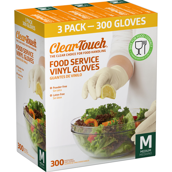 Clear-Touch Food Service Vinyl Gloves, Medium, 300 ct